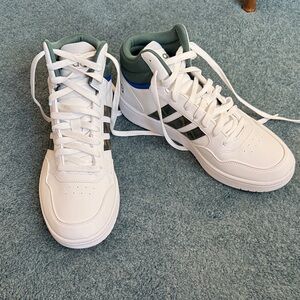 Adidas White and Green High-Tops with Blue Accents